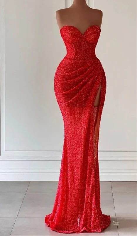 Limited Stock casual slip dressRed Mermaid Evening Dress With High Split Y71