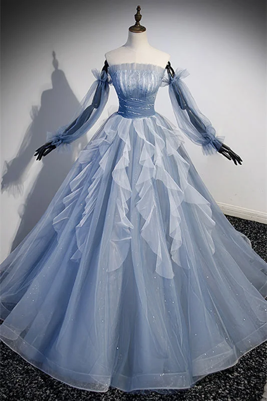 Fantastic Deals floral midi dressLight Blue Ruffle Strapless Beaded Long Formal Dress with Detachable Sleeves Fantastic Deals floral midi dressLight Blue Ruffle Strapless Beaded Long Formal Dress with Detachable Sleeves