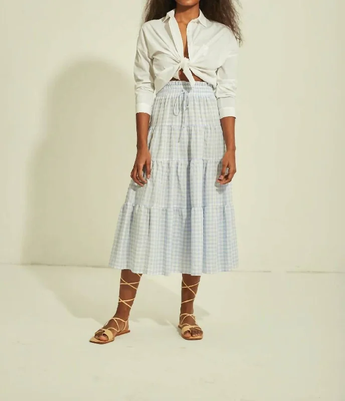 Steals and Deals ruffle dressCarmen Maxi Skirt in Blue/White
