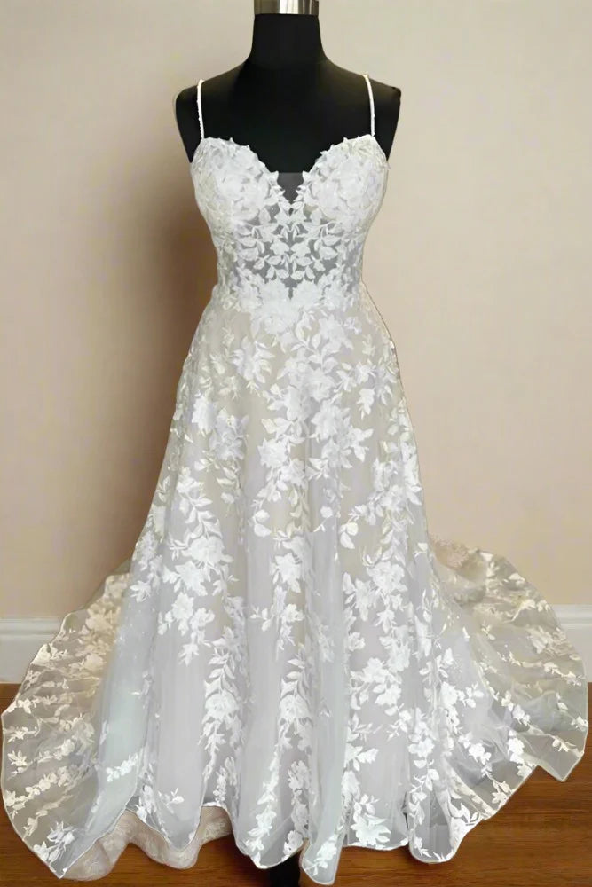Online Only satin dressSweetheart Spaghetti Straps Appliques With Train Long Wedding Dress Online Only satin dressSweetheart Spaghetti Straps Appliques With Train Long Wedding Dress