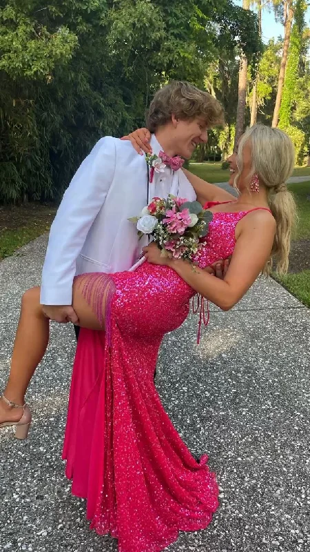 Act Now flowy dressSpaghetti Straps Long Prom Dress With Lace-up Back Sequins Evening Dress Y35