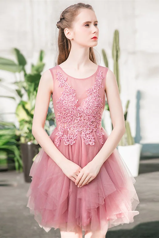 Don't Wait bohemian dressDusty Pink Illusion Neck Beaded Applique Multi-Layers Mini Formal Dress Don't Wait bohemian dressDusty Pink Illusion Neck Beaded Applique Multi-Layers Mini Formal Dress
