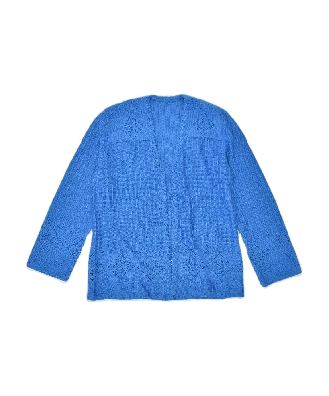 Special Price chic hoodieVINTAGE Womens Open Cardigan Sweater UK 12 Medium Blue Cotton Classic