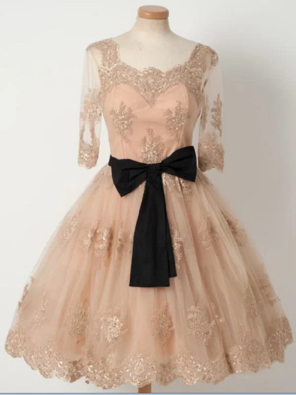 Price Reduction Half Sleeve Ball Gown Homecoming Dresses Lace Short Prom Dress Sexy Party Dress JK624