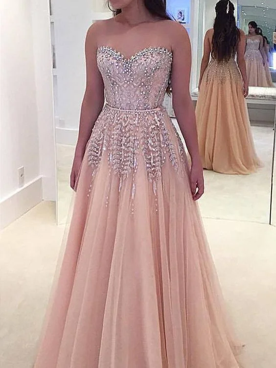 Online Exclusive Beautiful Prom Dresses A Line Rhinestone Blushing Pink Short and Long Luxury Prom Dress JKL1534