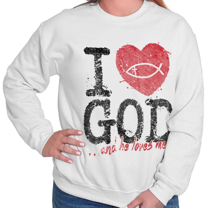 Stock Clearance cozy hooded sweatshirtwarm workout hoodieI Love God Crewneck Sweatshirt