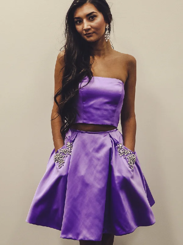 Massive Deals Two Piece Homecoming Dresses Aline Rhinestone Lilac Short Prom Dress Party Dress JK861