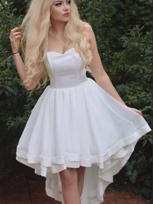 Today’s Deal High Low Homecoming Dresses A-line Cheap Ivory Short Prom Dress Sexy Party Dress JK629