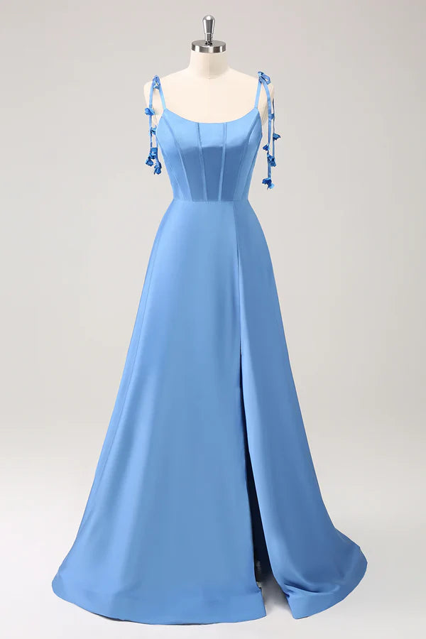 Reduced Prices sleek dressBateau Satin A-Line Spaghetti Straps Lace Up  Long Prom Dress