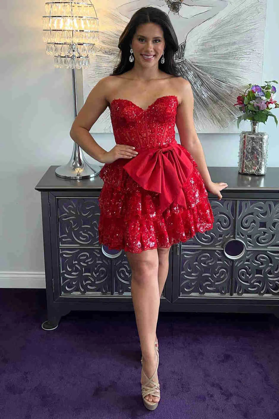 Bargain Prices winter dressSexy Lace A-Line Sweetheart Strapless Homecoming Dress