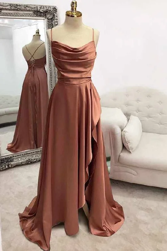 Savings Bonanza chic slip dressSpaghetti Straps Satin A-Line Bridesmaid Dress With Slit Savings Bonanza chic slip dressSpaghetti Straps Satin A-Line Bridesmaid Dress With Slit