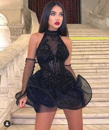 Flash Deals party-ready dressBlack homecoming dress tulle short prom party dress Y4114