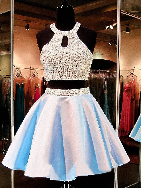 Loyalty Reward Two Piece Homecoming Dresses Beading Sparkly Short Prom Dress Sexy Party Dress JK798