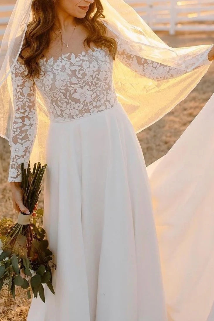New Deals sophisticated dressOff-Shoulder Long Sleeves Empire Two Tone Wedding Dress New Deals sophisticated dressOff-Shoulder Long Sleeves Empire Two Tone Wedding Dress
