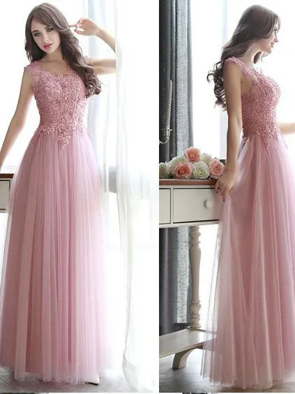 Take Advantage Cute Prom Dresses A-line Scoop Floor-length Beading Lace-up Long Prom Dress JKL554