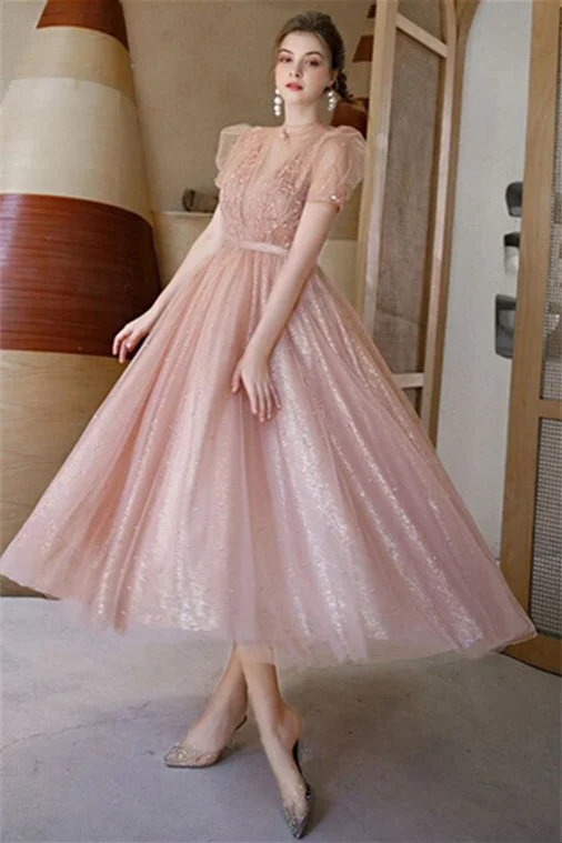 Today’s Deal trendy wrap dressPrincess High Neck Pink Midi Party Dress