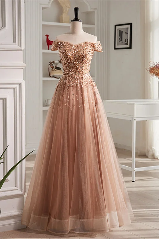 Super Bargain knit dressChampagne A-line Off-the-Shoulder Sequins Top Maxi Formal Dress Super Bargain knit dressChampagne A-line Off-the-Shoulder Sequins Top Maxi Formal Dress