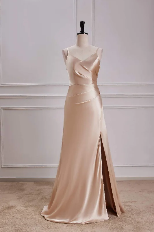 Daily Deals winter dressChampagne V Neck Spaghetti Straps A-line Long Prom Dress with Slit Daily Deals winter dressChampagne V Neck Spaghetti Straps A-line Long Prom Dress with Slit