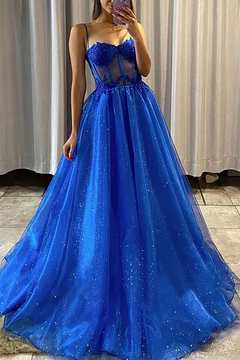 Clearance Items casual slip dressGlitter Tulle A-Line Sweetheart Spaghetti Straps Sheer Empire Prom Dress