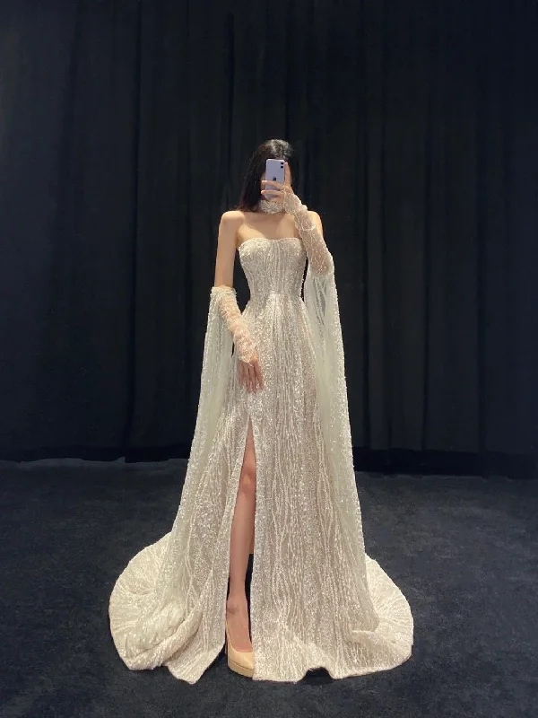 Epic Deals form-fitting dressLuxurious Strapless Wedding Dress with Split,Stunning Bridal Dress Y4428