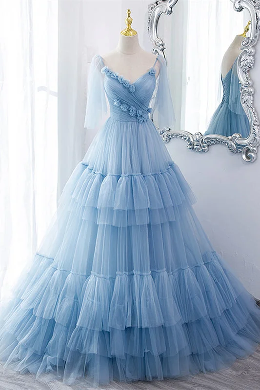 Today’s Special pleated dressLight Blue V Neck Flaunt Sleeves Flowers Multi-Layers Maxi Formal Dress Today’s Special pleated dressLight Blue V Neck Flaunt Sleeves Flowers Multi-Layers Maxi Formal Dress