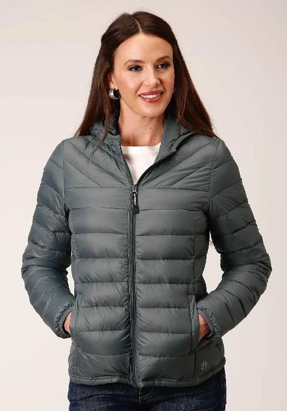 Now or Never long-sleeve coatWOMENS SILVER SAGE NYLON DOWN PROOF COATED JACKET