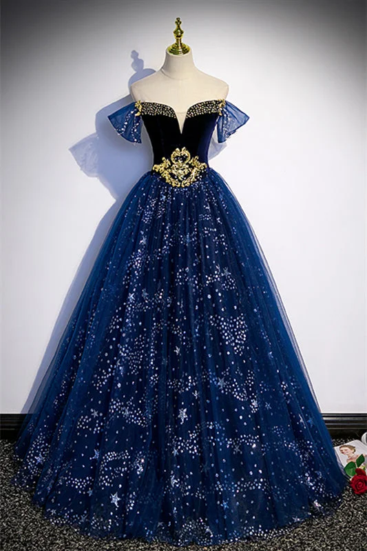 TIME-Limited Offer casual midi dressDark Blue Strapless Beaded Long Formal Dress with Detachable Off-the-Shoulder