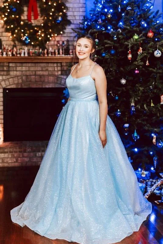 Final Sale Light Blue Elegant Spaghetti Straps Plus Sizes Long Princess Prom Dresses GJS168