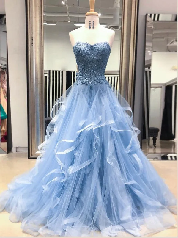 Great Deals Chic Prom Dresses Sweetheart Sky Blue Ruffles Aline Lace Prom Dress Sexy Evening Dress JKL1504