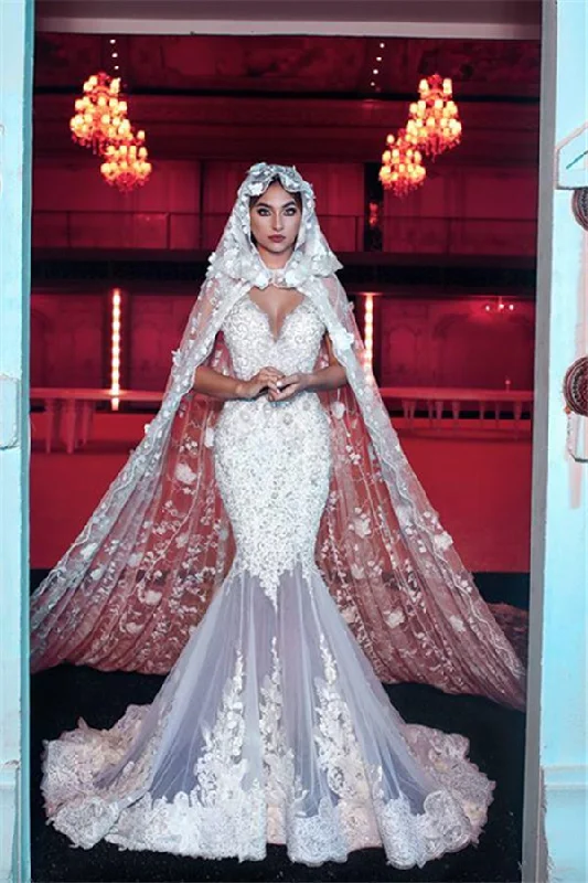 Act Fast Modern V neck Long Wedding Dress with See through Long Train
