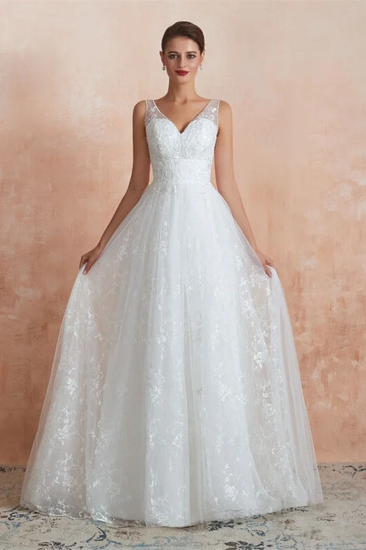 Weekend Special winter dressWhite Lace A-line Long Wedding Dress