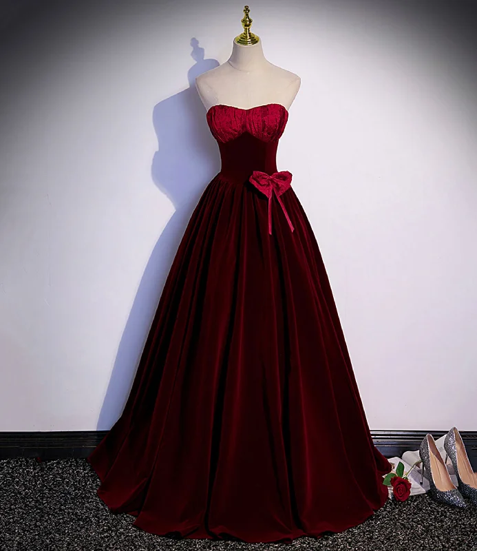 Don’t Miss Out elegant evening dressBurgundy velvet long prom dress A-line evening gown s86
