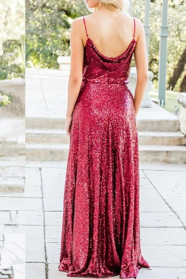 Act Fast satin dressRed Sequins V-Neck Spaghetti Straps Long A-Line Bridesmaid Dress Act Fast satin dressRed Sequins V-Neck Spaghetti Straps Long A-Line Bridesmaid Dress