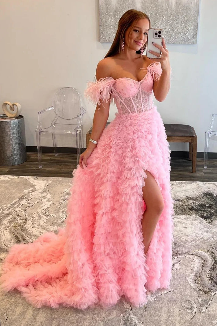 Sale Event casual midi dressChic Tulle A-Line Off-Shoulder Beaded Sheer Empire Prom Dress