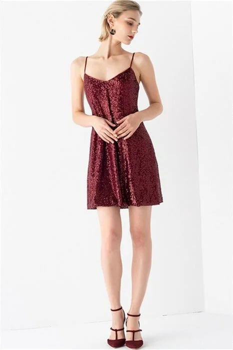 Low Prices luxury dressBurgundy Sequined A-line Dress