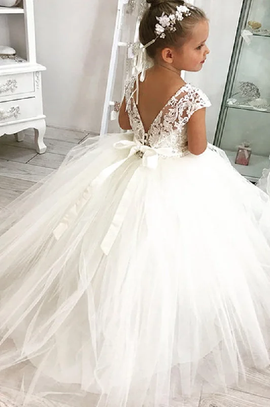 Super Savings backless dressTulle A-Line Round Sleeveless Empire Flower Girl Dress
