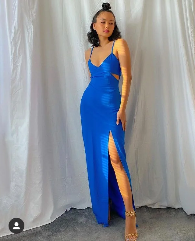 Instant Discount summer dressElegant Royal Blue Spaghetti Straps Prom Dress with Split Y4107
