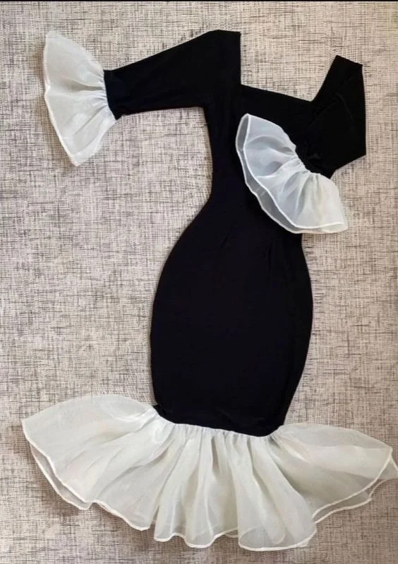 Huge Discounts casual shift dressRetro Black Mermaid Square Neckline Prom Dress,Black Party Dress Y4076