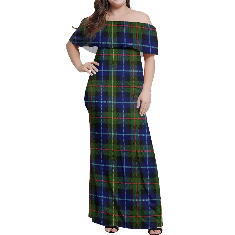 Midnight Madness Smith Tartan Off Shoulder Long Dress