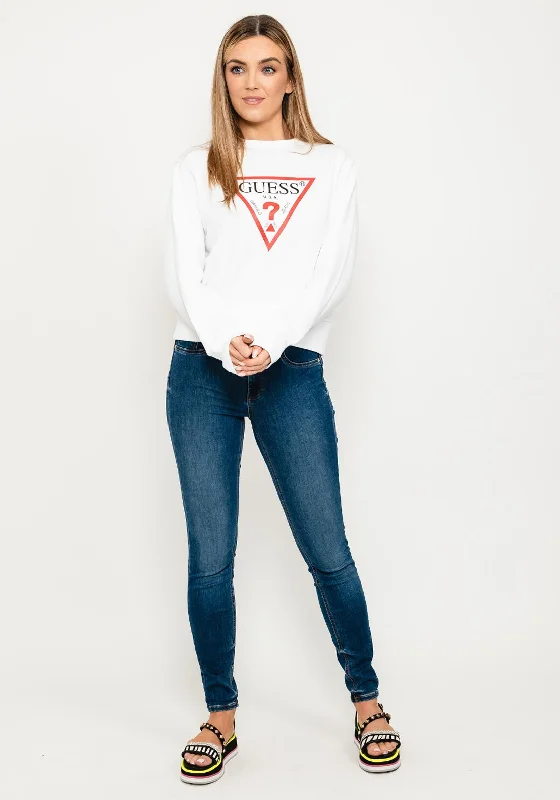 Huge Savings warm pullover hoodieGuess Womens Classic Logo Sweatshirt, White