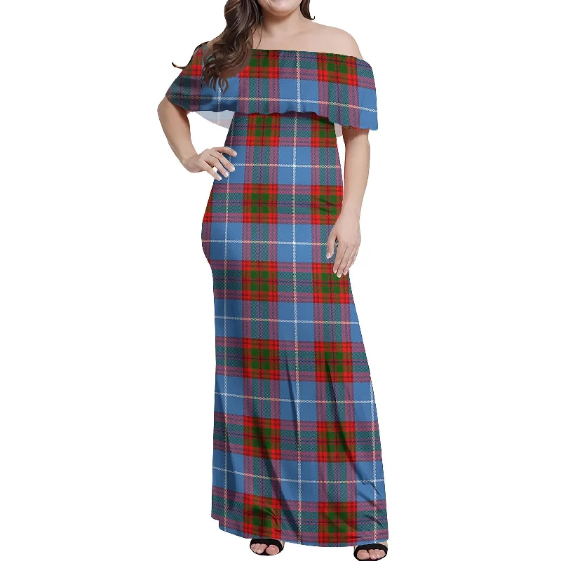 Deal of the Day Skirving Tartan Off Shoulder Long Dress