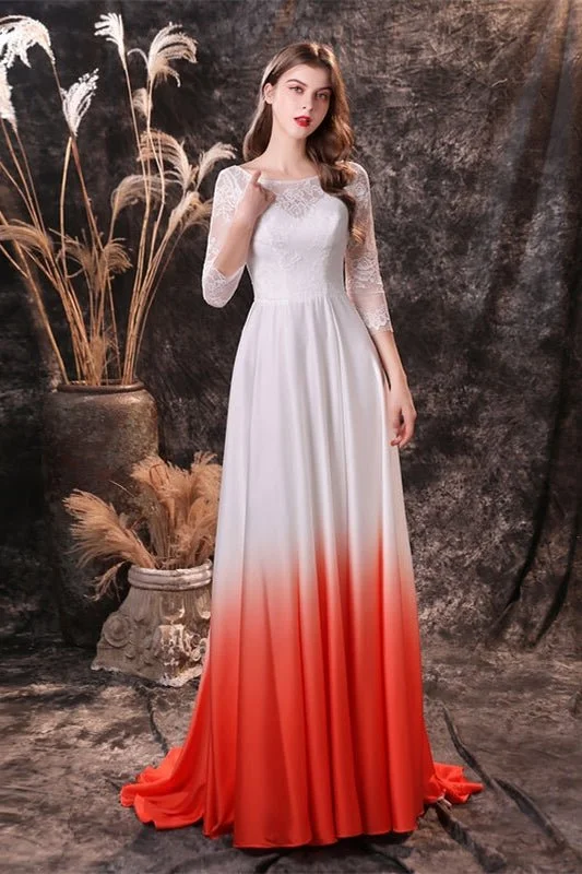 Grand Opening Sale casual shift dress3/4 Sleeves Orange Ombre Chiffon Long Bridesmaid Dress