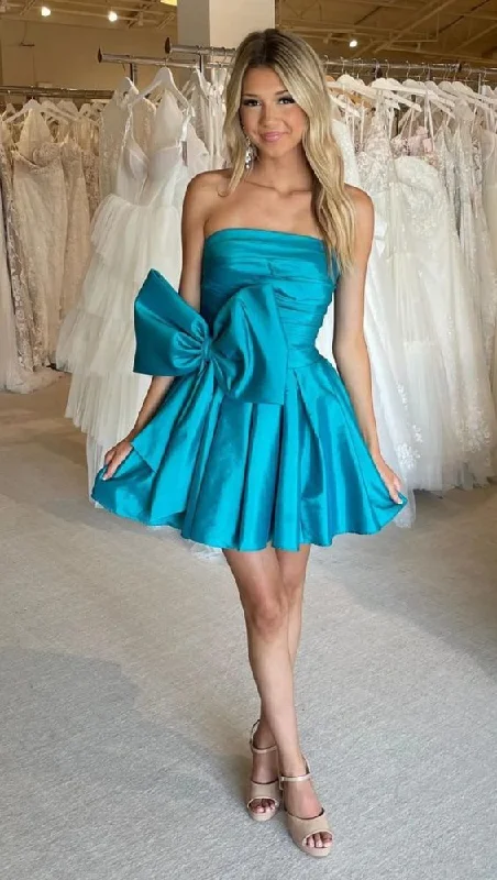 YEAR-End Sale printed dressCute A-Line Strapless Satin Short Homecoming Dresses with Bownot YEAR-End Sale printed dressCute A-Line Strapless Satin Short Homecoming Dresses with Bownot