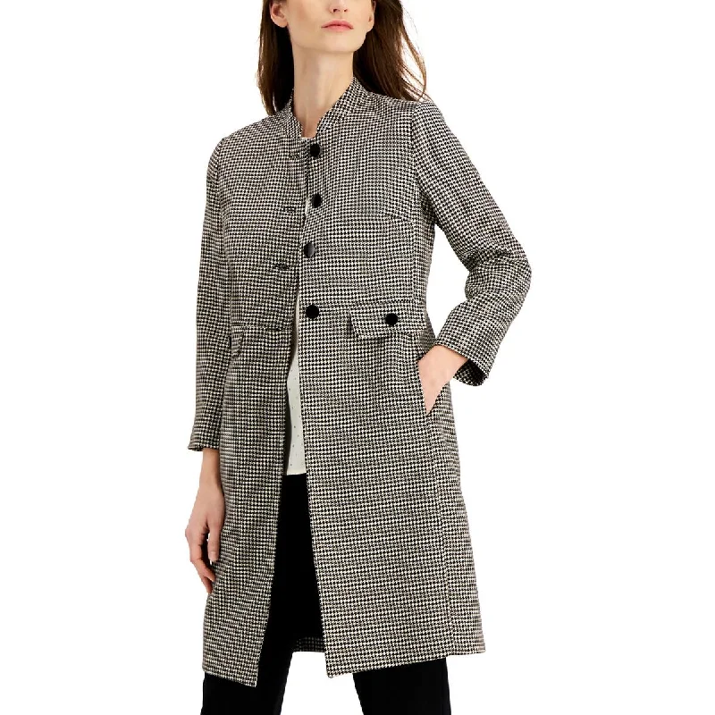 Super Deal retro coatWomens Houndstooth Long Pea Coat