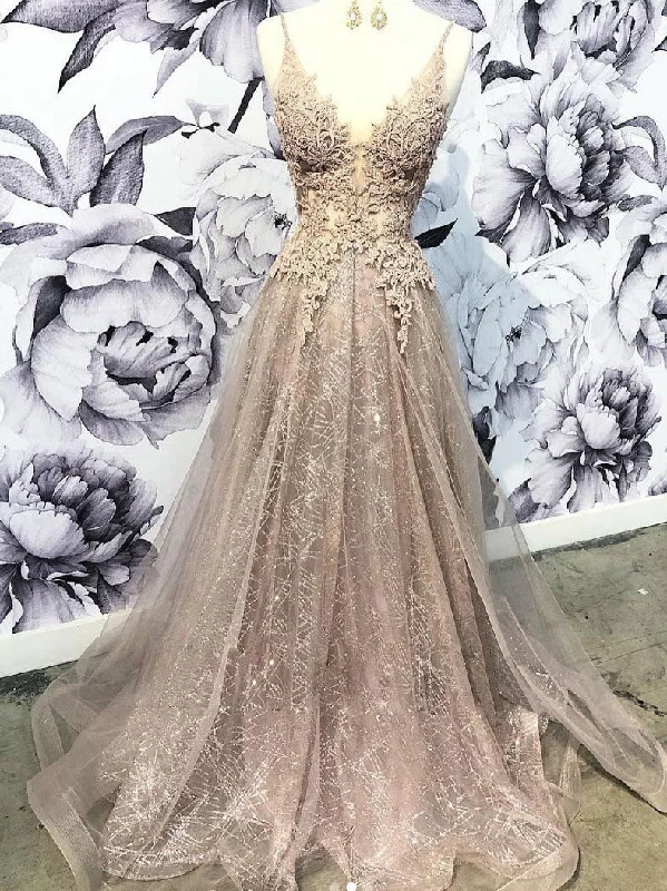 Today’s Deal Beautiful Prom Dresses Aline Deep V Neck Open Back Glitter Lace Long Prom Dress JKL1617