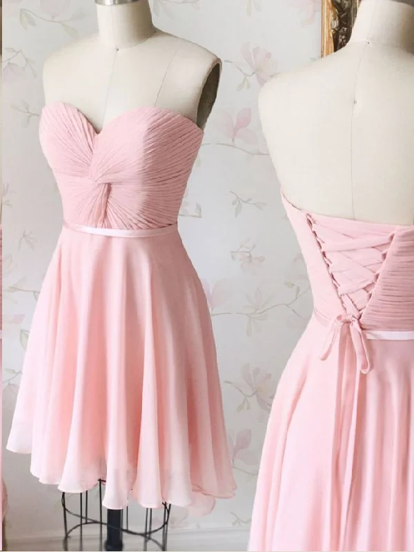 Best Deals Cute Homecoming Dresses Chiffon Sweetheart Short Prom Dress Pink Party Dress JK820