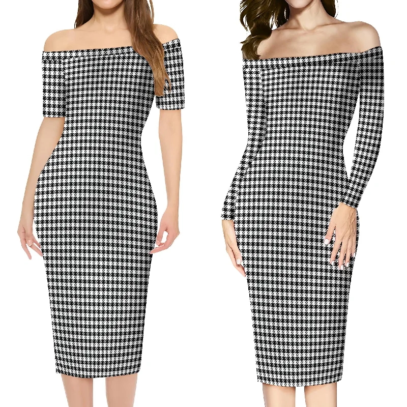 Inventory Reduction Shepherd Tartan Off Shoulder Lady Dress