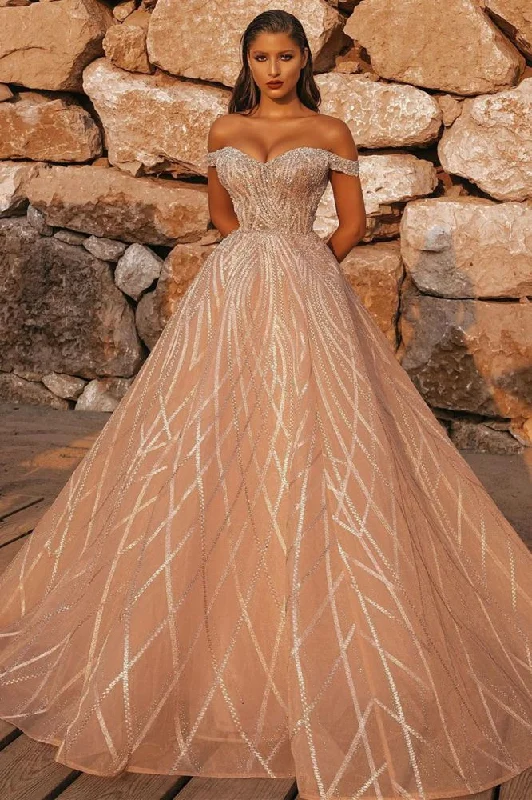 Reduced Prices Off the Shoulder Sequins Aline Wedding Gown