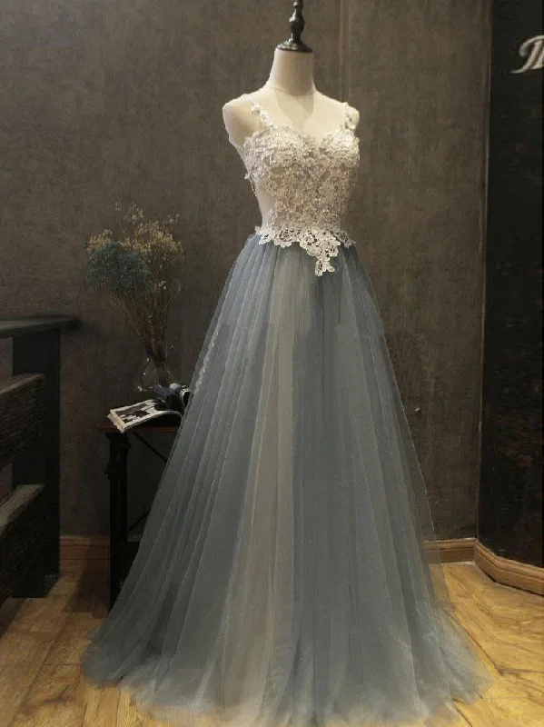 Hurry In Grey Prom Dresses Spaghetti Straps Long Open Back Prom Dress Backless Evening Dress JKL1525