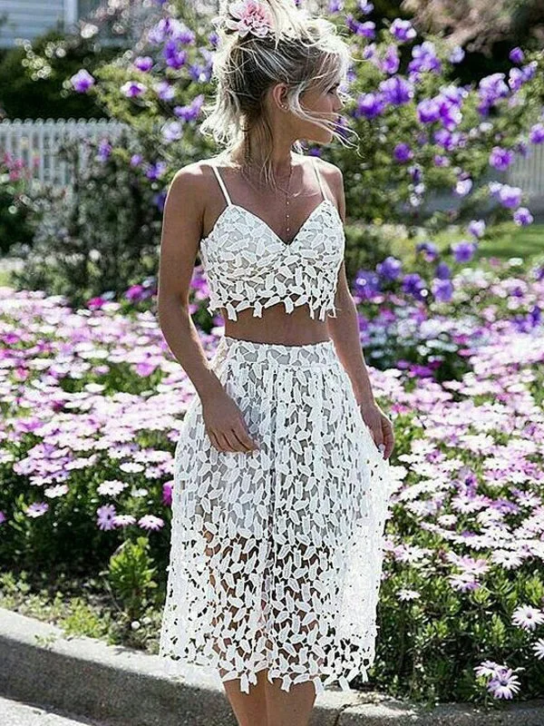 Crazy Savings Two Piece Homecoming Dresses A line Tea-length Lace Short Prom Dress Party Dress JK748